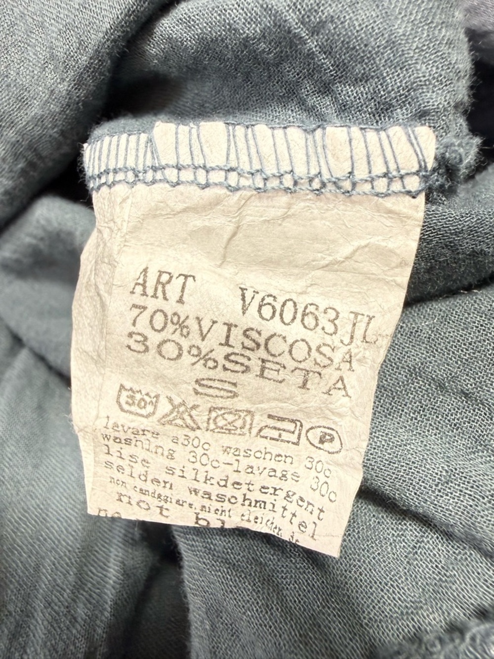 Tempo Paris Light Steel Blue Silk Blend Tiered Peasant Blouse - Picture 13 of 13